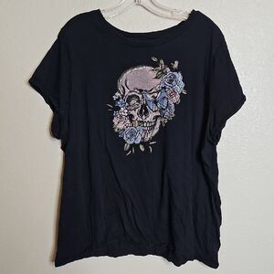Torrid 3X‎ Heritage Knit Floral Skull Bling Graphic Black Short Sleeve T-Shirt